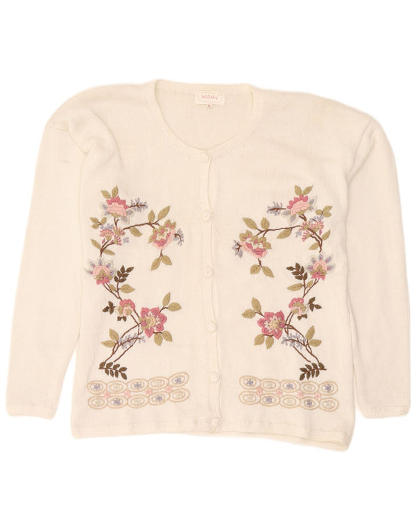 vintage Femme Cardigan Pull UK 18 XL Blanc Floral Polyester
