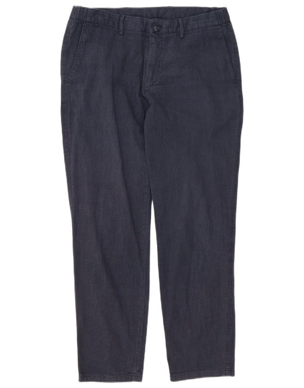 Massimo Dutti Mens Slim Chino Trousers EU 42 Large W32 L28 Navy Blue Check
