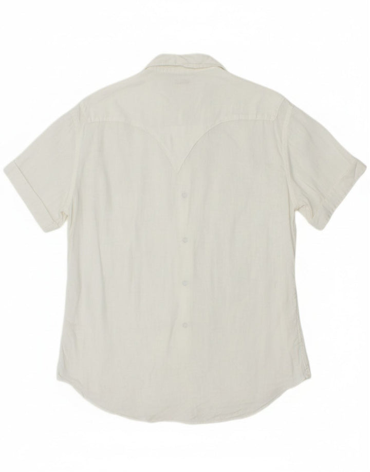 REPLAY Mens Short Sleeve Shirt Medium White Linen