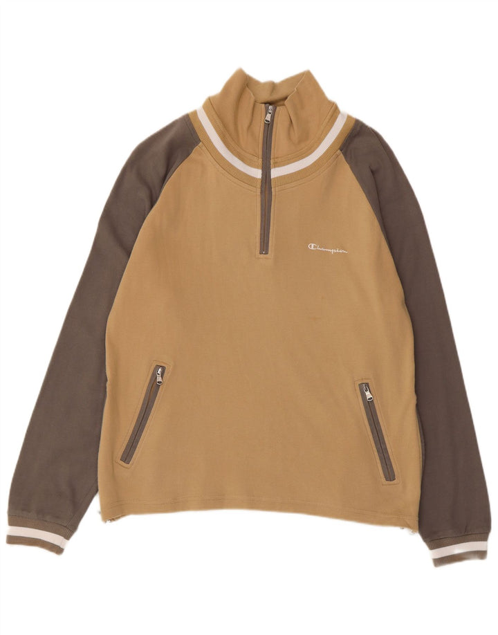 Champion Sweat-shirt à col zippé pour femme UK 14 Beige moyen Colourblock