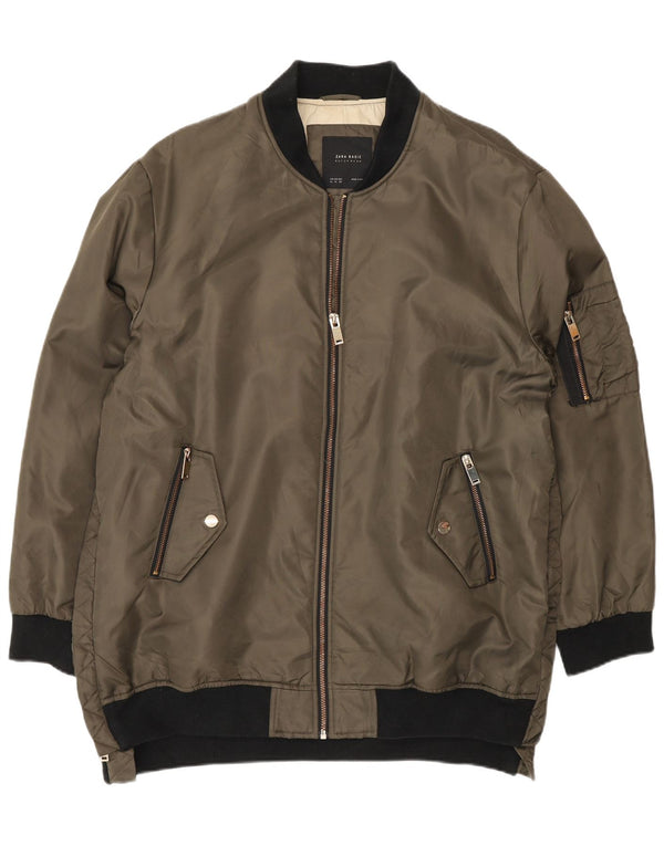 Zara Veste Bomber Homme UK 42 XL Kaki Colorblock Polyester