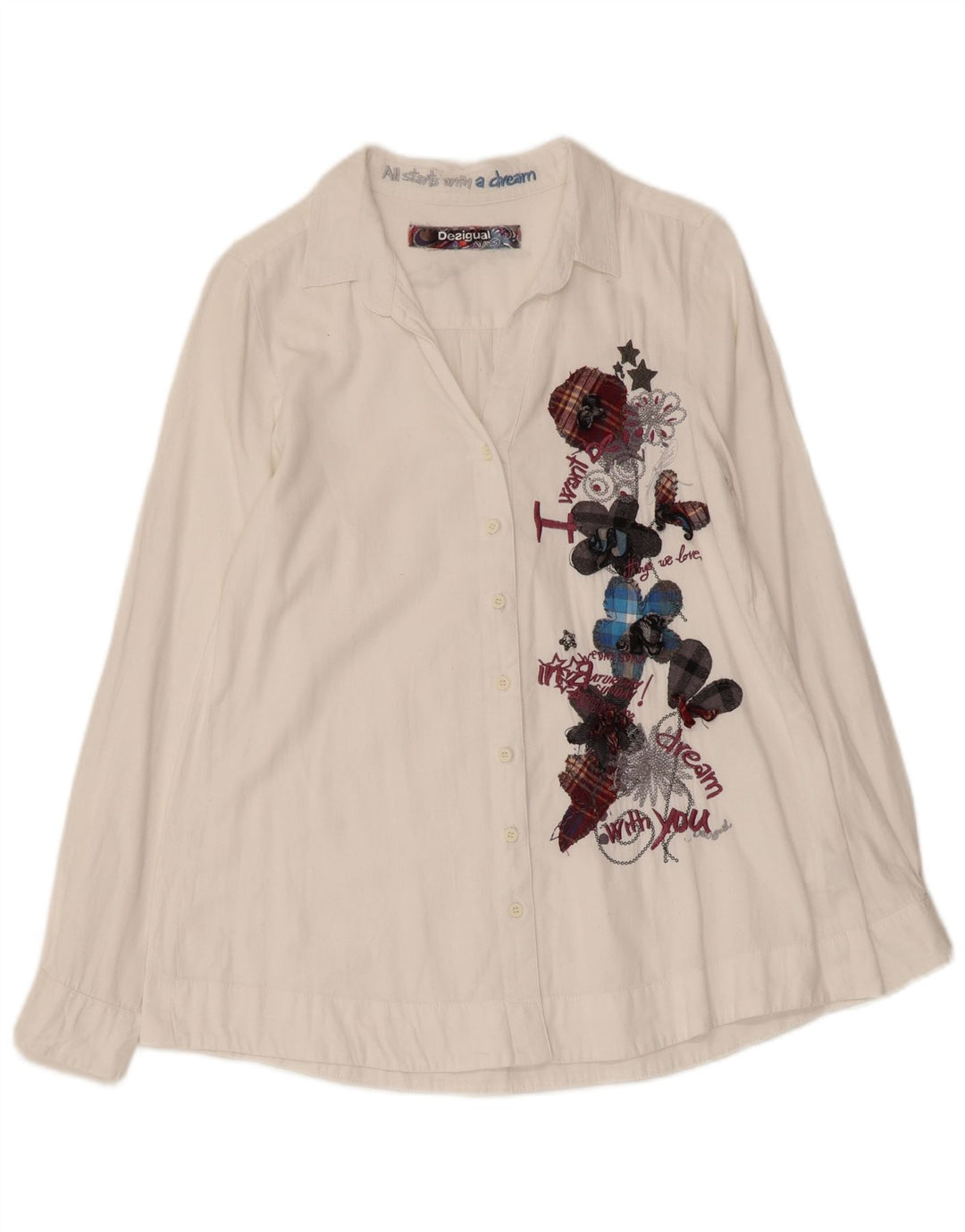 DESIGUAL Chemise graphique pour femme UK 10 Petit coton floral blanc