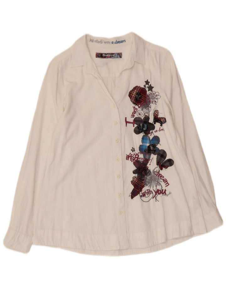 DESIGUAL Chemise graphique pour femme UK 10 Petit coton floral blanc