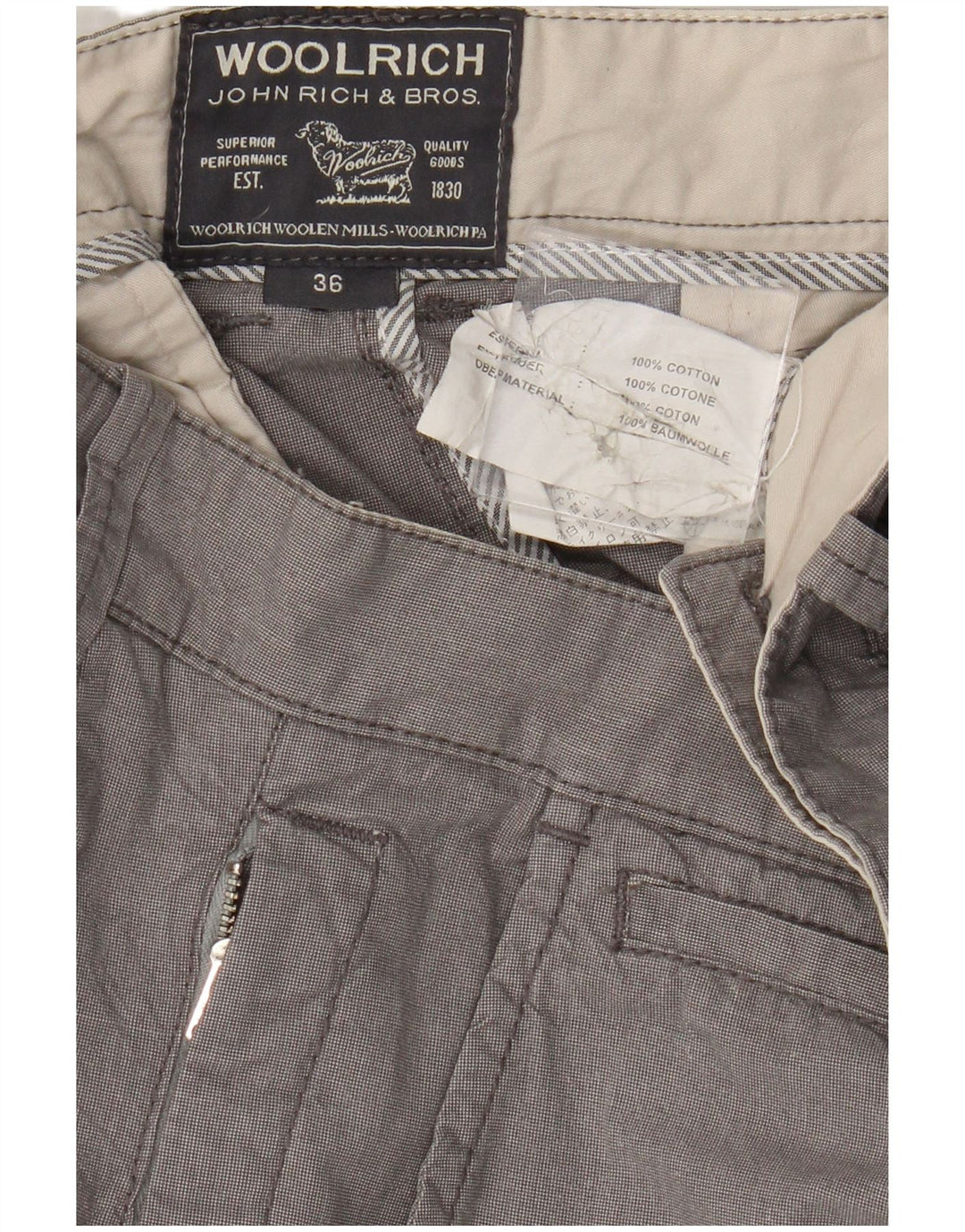 Woolrich Short Chino Homme W36 Large Gris Coton