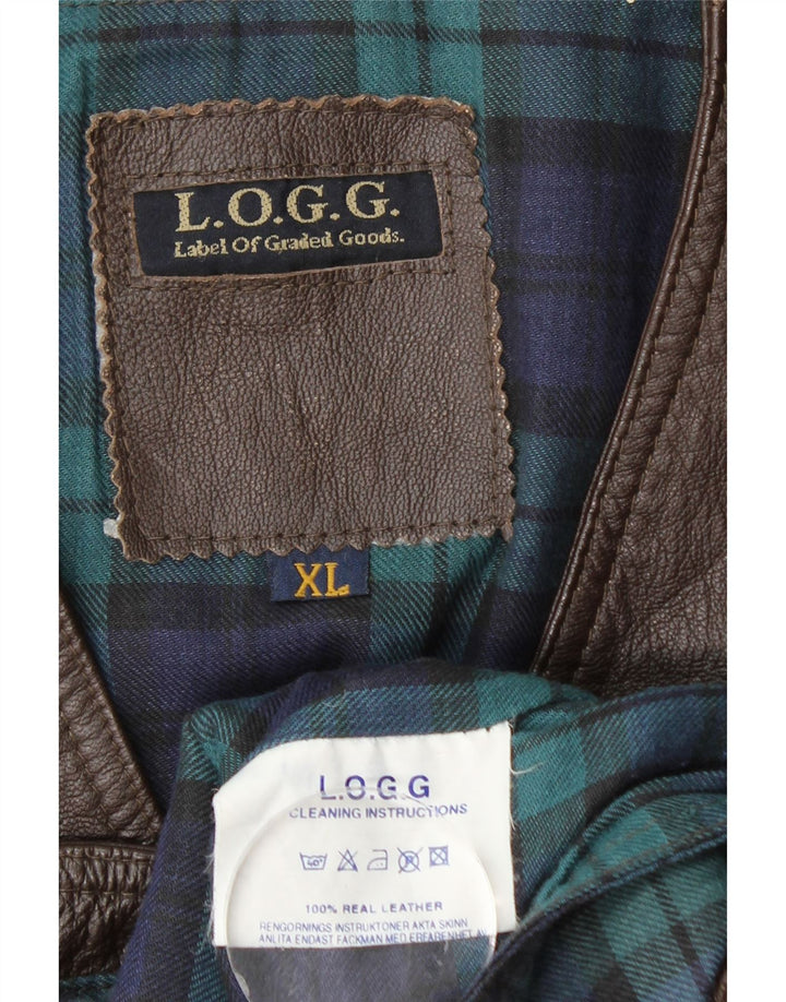 L.O.G.G Gilet en Cuir Homme XL Marron à Carreaux en Cuir