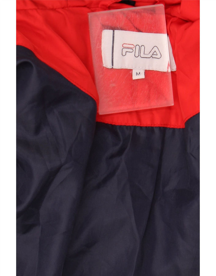 FILA Veste matelassée à capuche graphique pour hommes UK 38 Rouge moyen Colourblock