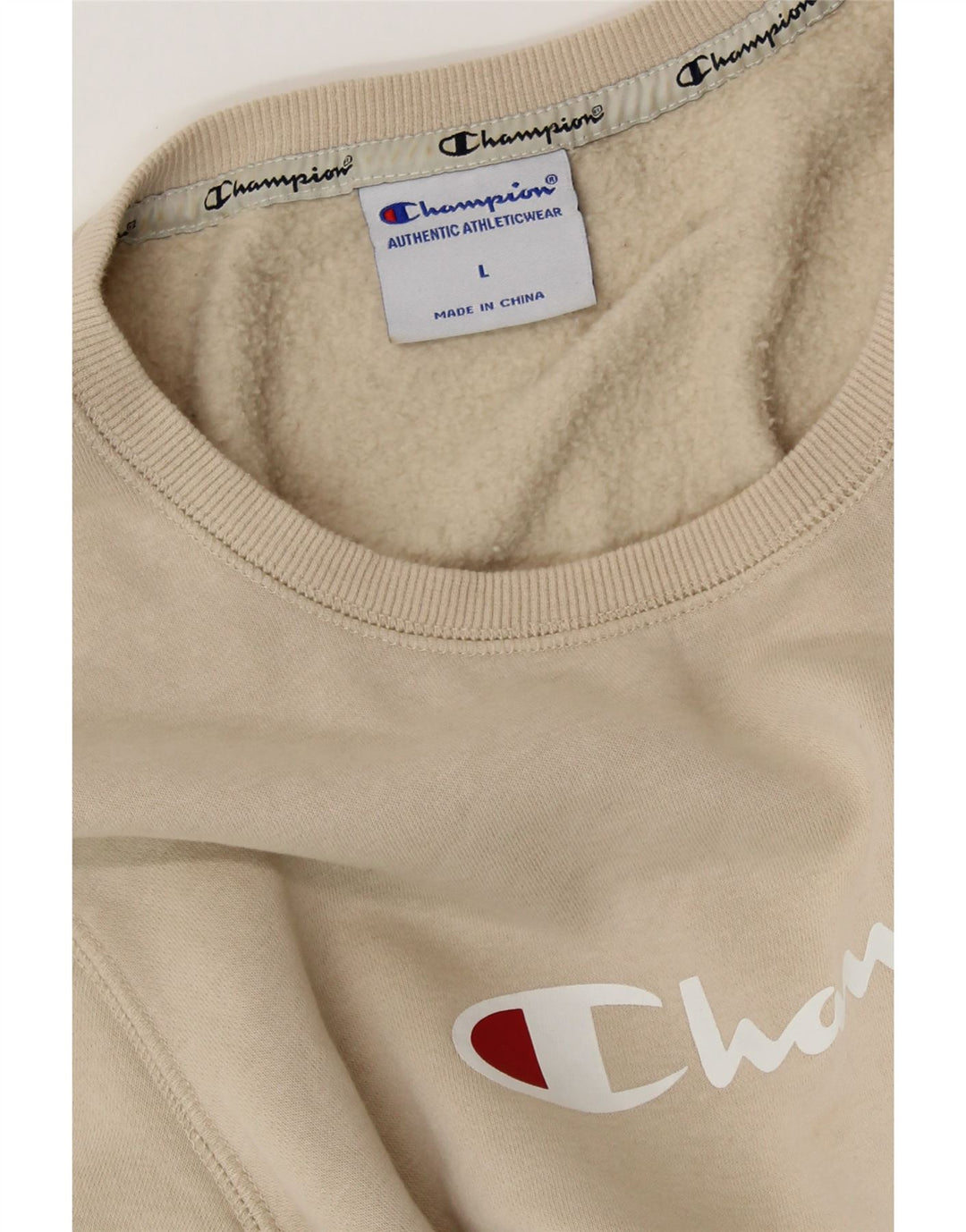 CHAMPION Sweat-shirt graphique pour femme UK 16 Grand coton beige