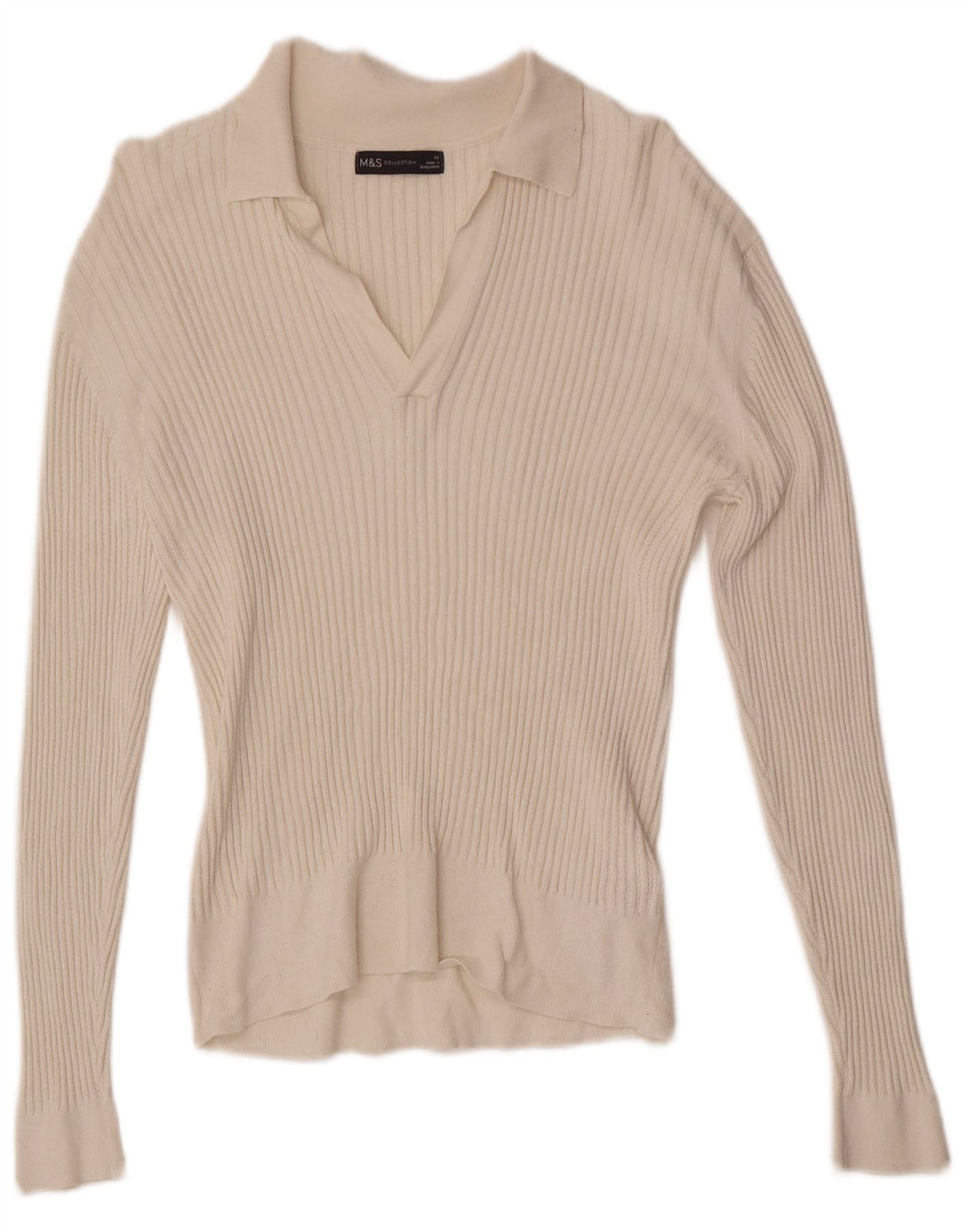 Marks & Spencer Pull col polo pour femme UK 14 Viscose blanc moyen