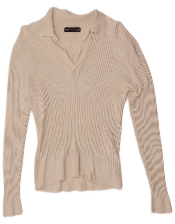 Marks & Spencer Pull col polo pour femme UK 14 Viscose blanc moyen