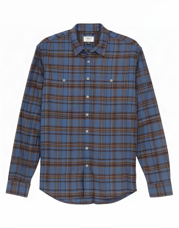 American Eagle Chemise en flanelle pour homme, coupe décontractée, en coton à carreaux bleus