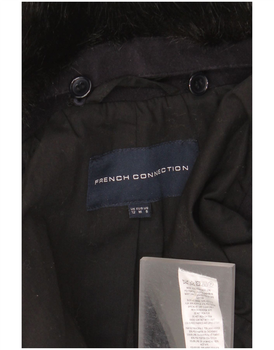 French Connection Manteau pour femme UK 12 Laine vierge bleu marine moyen