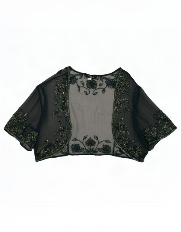vintage Femmes Voir à travers Bolero Top UK 16 Grand Vert Floral