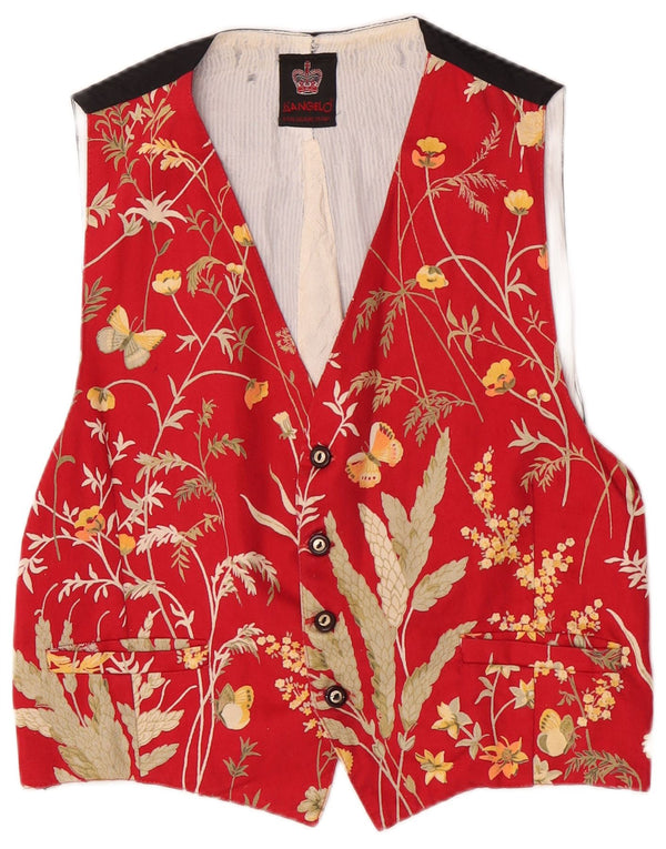 vintage Mens Regular Gilet Petit Rouge Floral