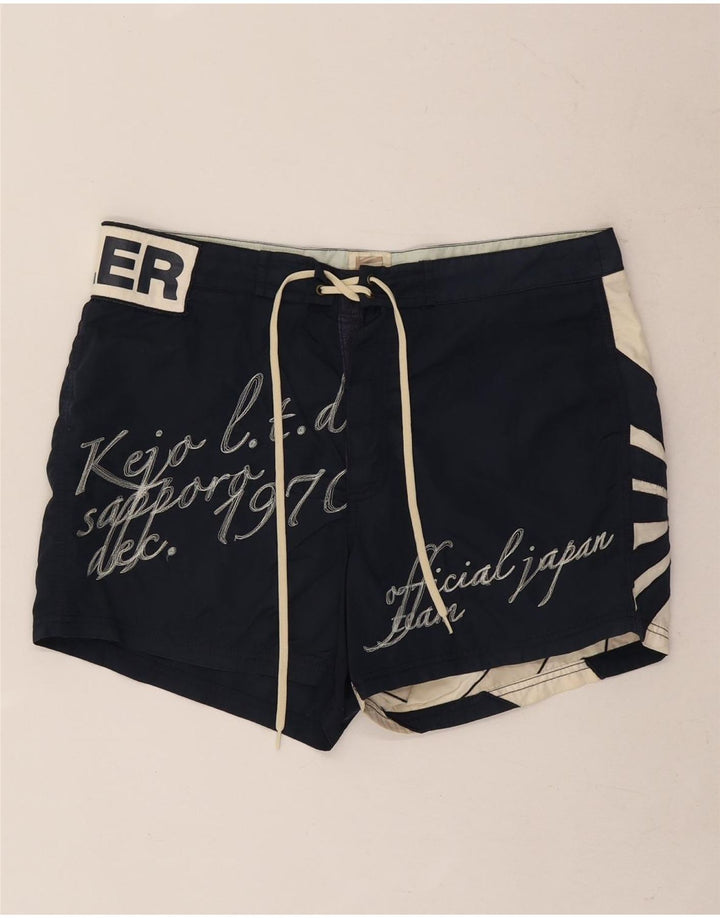 Kejo Short de Bain Graphique Homme Bleu Marine Moyen Nylon Colorblock