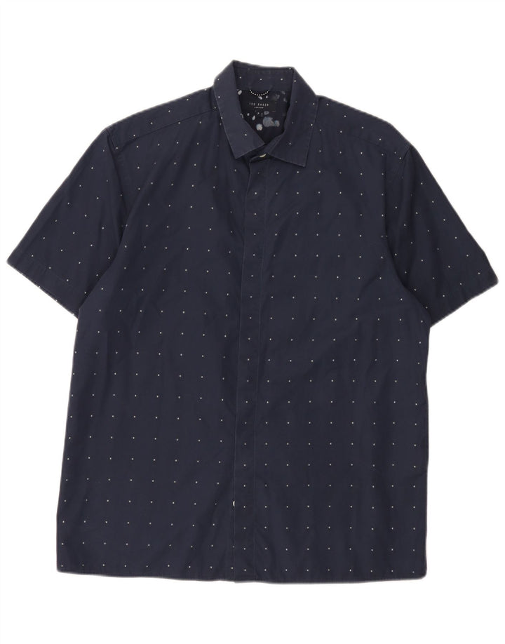 Ted Baker Chemise à manches courtes pour homme Taille 3 Coton géométrique bleu marine moyen