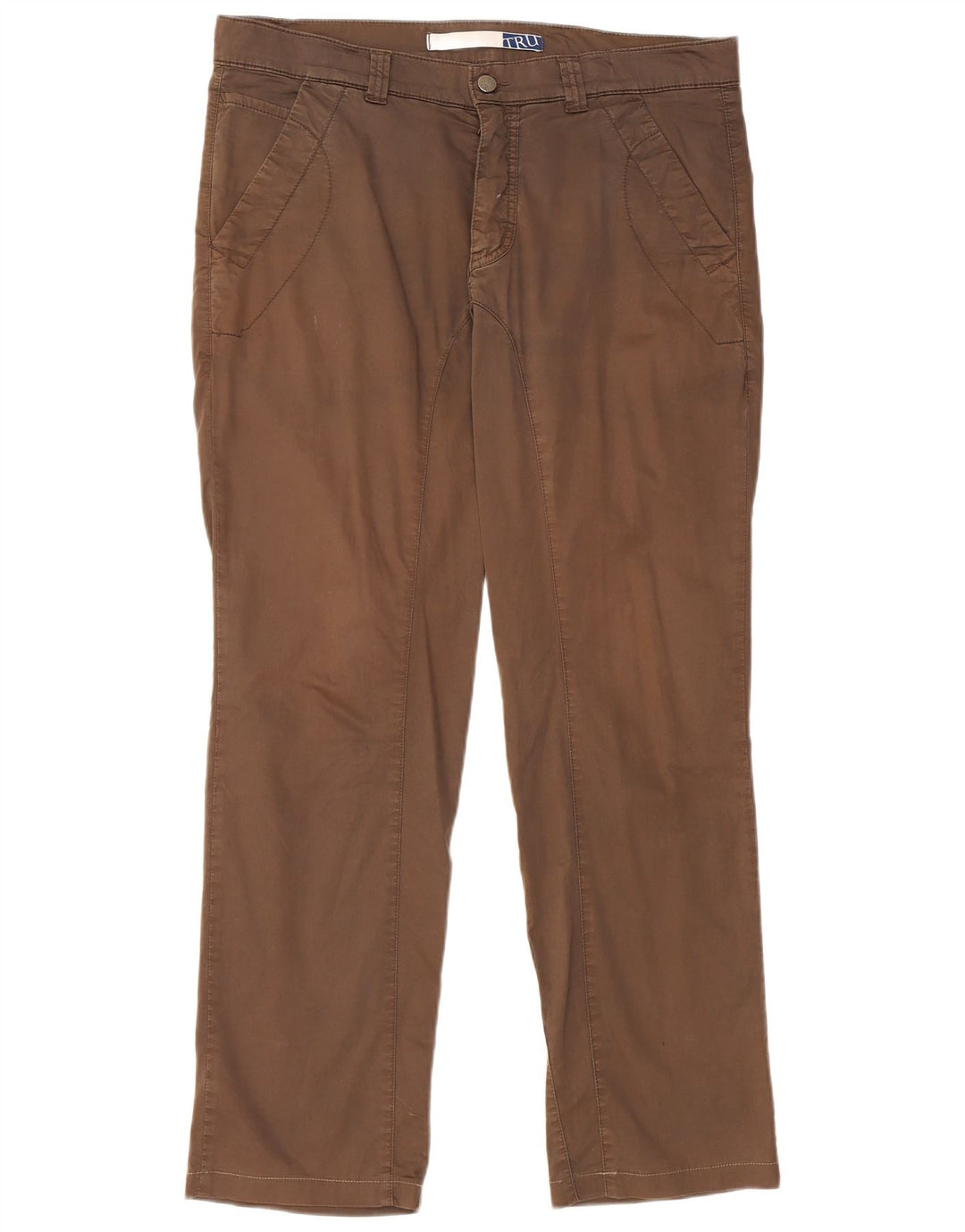 TRUSSARDI Pantalon Chino Droit Femme IT 52 2XL W36 L32 Marron Coton