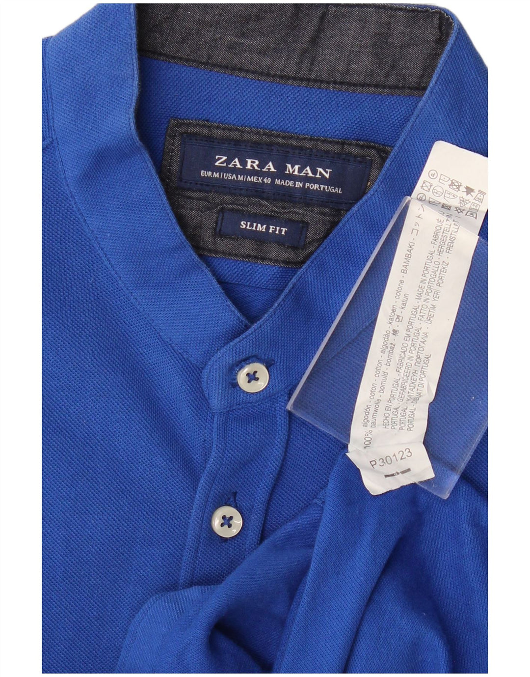 ZARA Chemise Slim Fit à Manches Courtes Homme Bleu Moyen Coton