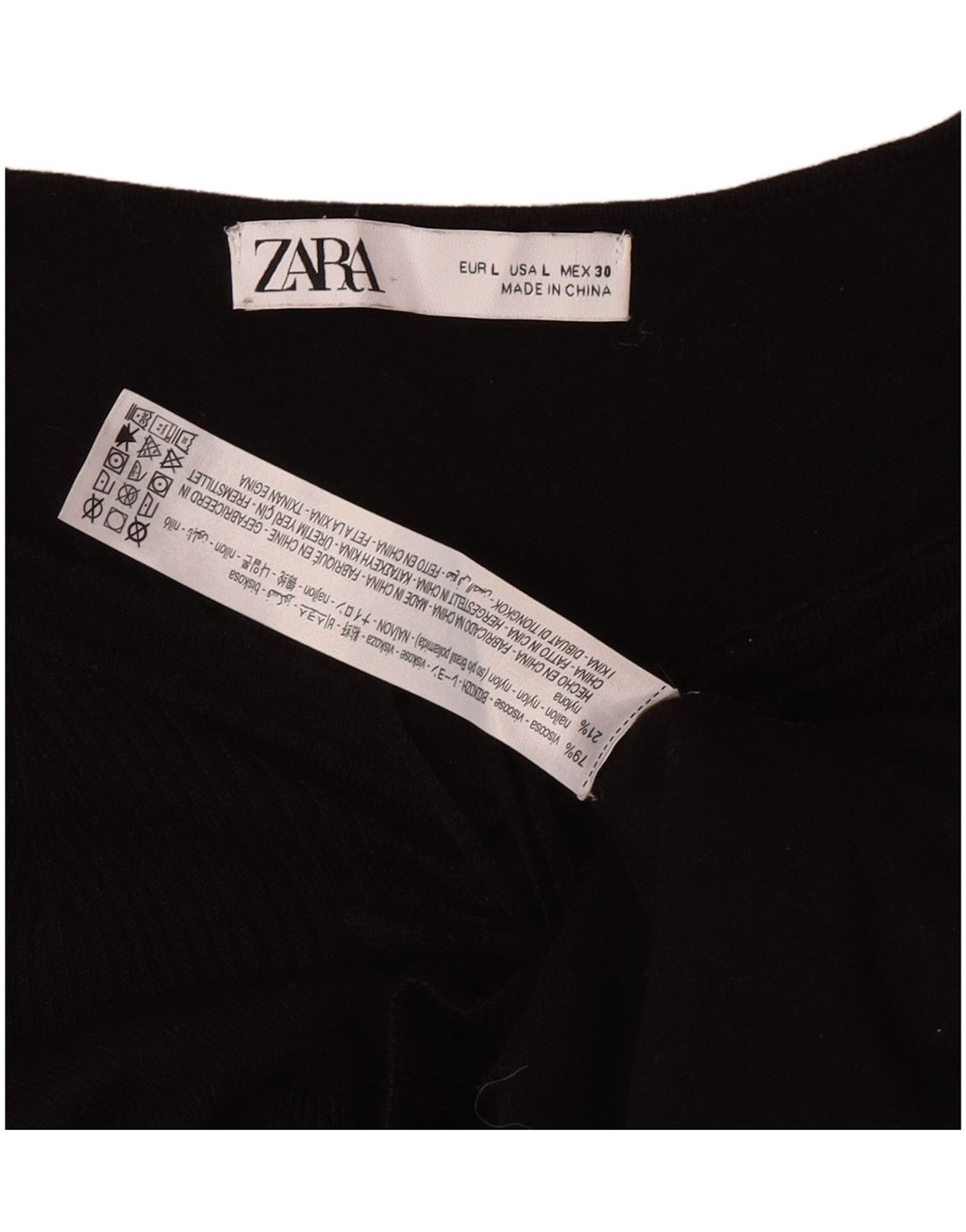 Zara Womens Crop Top Manches Longues UK 14 Large Noir Viscose