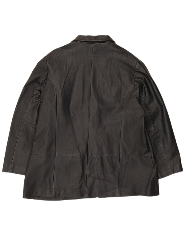 Agenda Veste blazer en cuir à 3 boutons pour femme UK 24 4XL Cuir noir