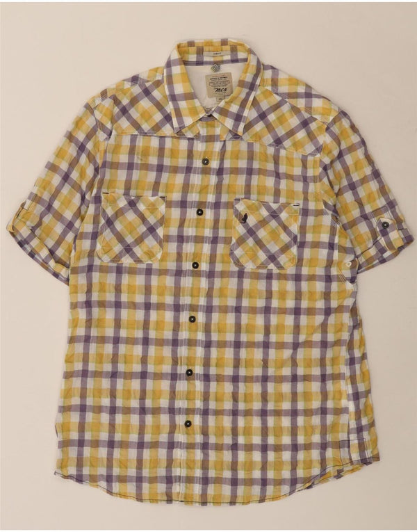 Marlboro Classics Mens Short Sleeve Shirt 2XL Yellow Gingham Cotton