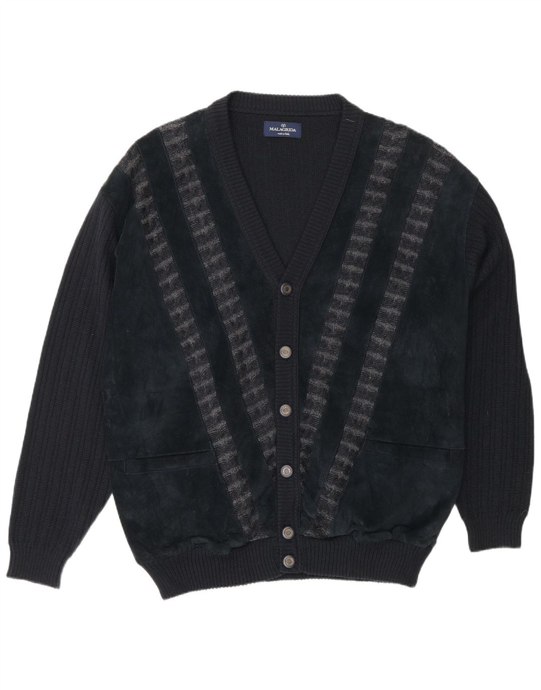 Malagrida Cardigan Homme Pull XL Noir Rayé Laine