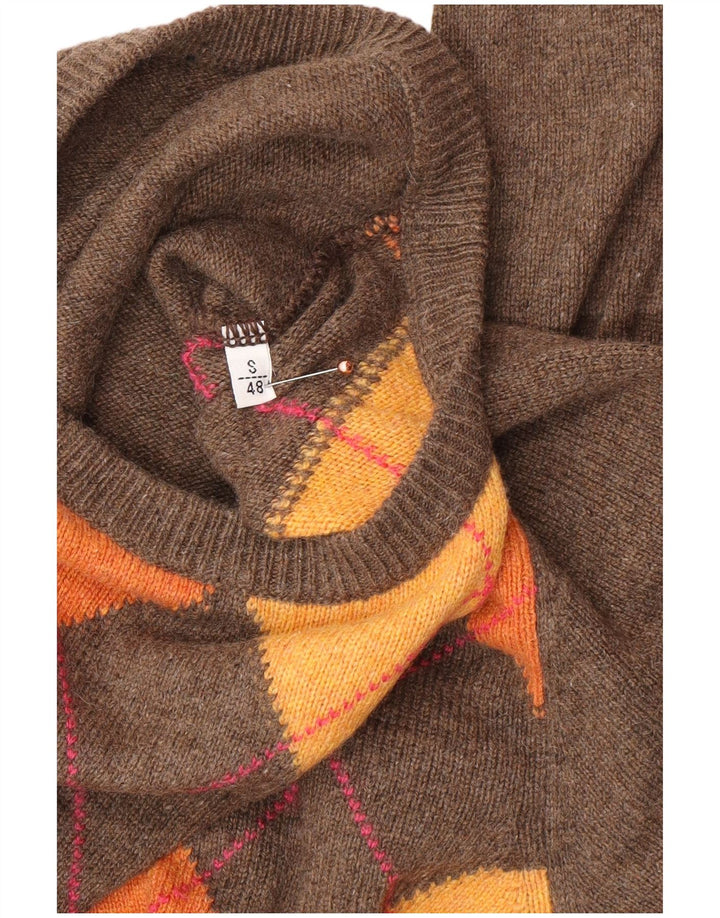 VINTAGE Pull ras du cou pour homme IT 48 Petit Marron Argyle/Diamant