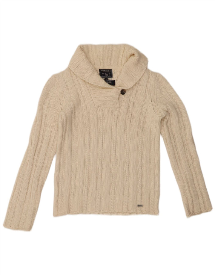 WOOLRICH Pull à col châle pour femme UK 12 Blanc moyen