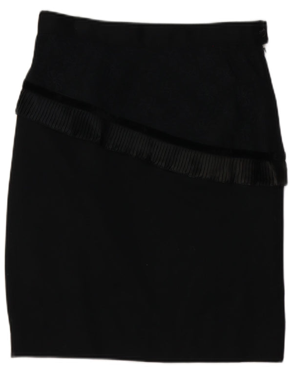 vintage Femme Taille Haute Jupe Crayon UK 14 Grande W28 Noir Nouvelle Laine