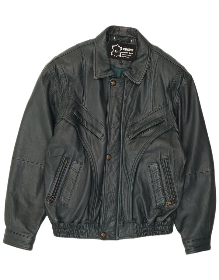 VINTAGE Veste en cuir homme EU 56 3XL Cuir vert