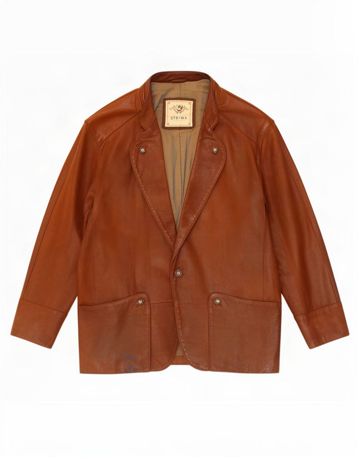 Striwa Veste blazer en cuir à 1 bouton pour homme UK 40 Large Marron