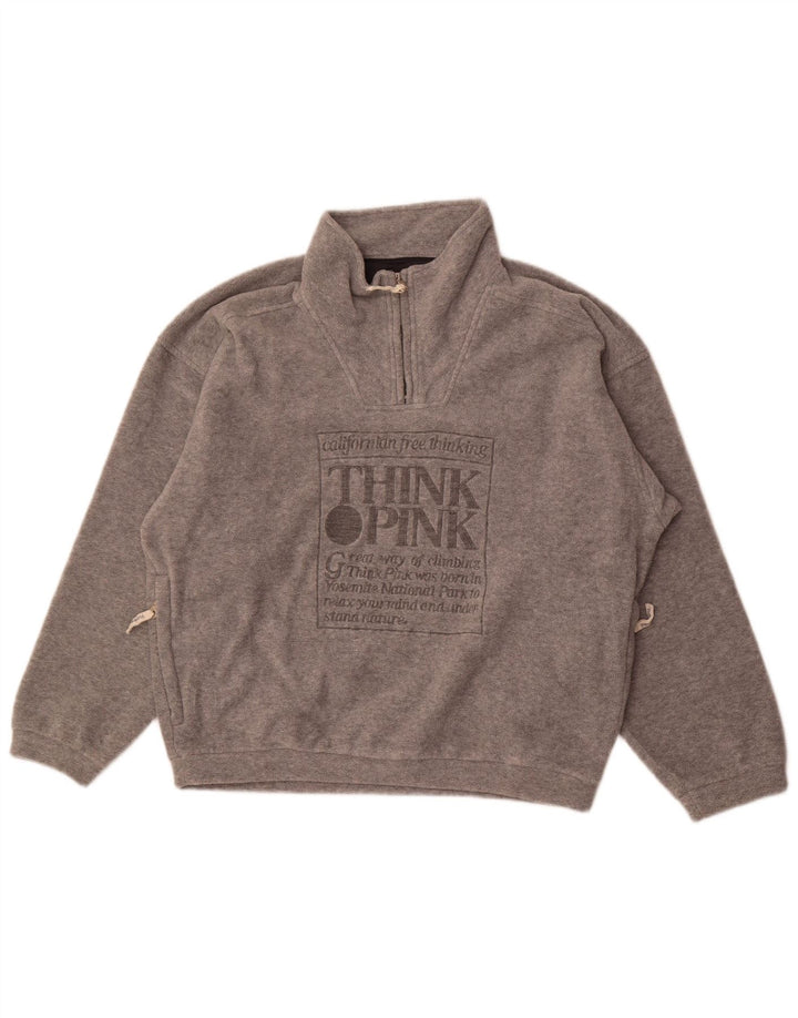 Think Pink Pull surdimensionné en polaire graphique pour femme UK 44 Gris moyen moucheté