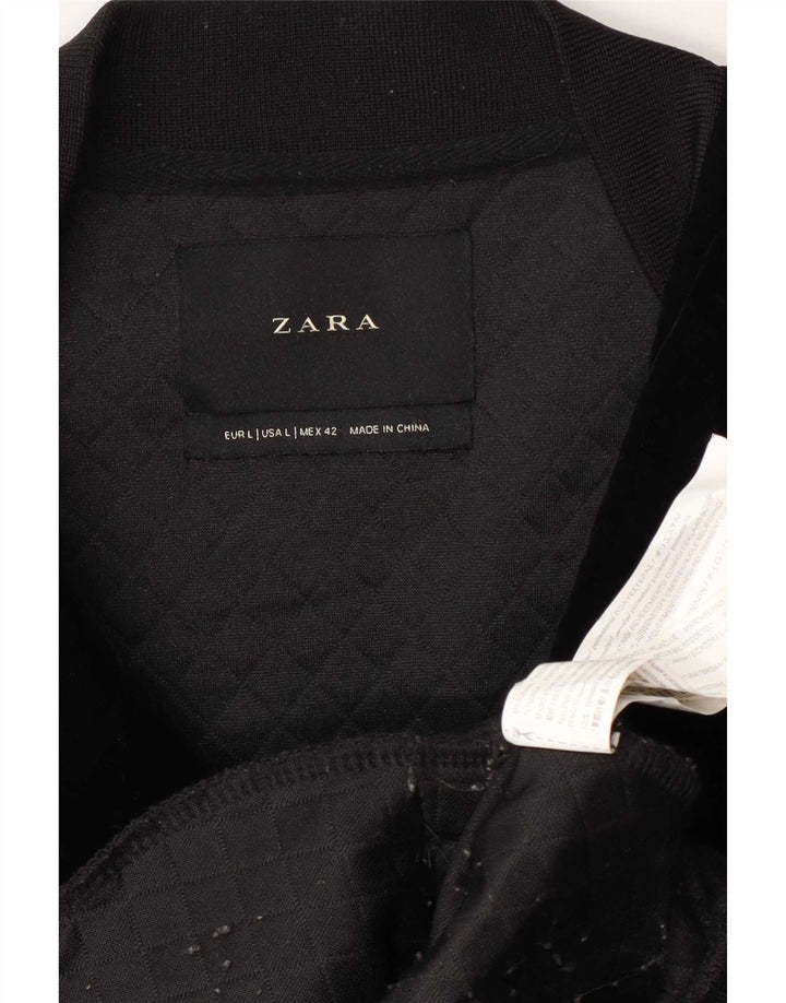 Zara Veste Bomber Homme UK 40 Large Noir Polyester