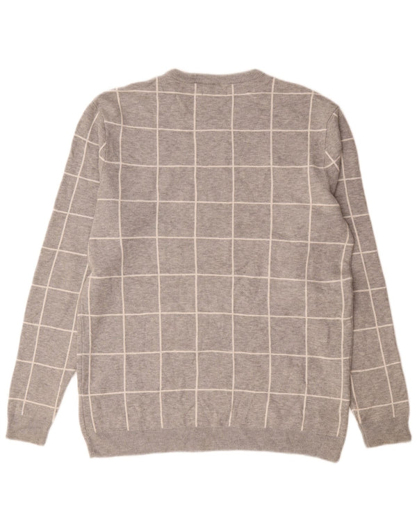 Zara Mens Crew Neck Jumper Sweater XL Grey Check Nylon