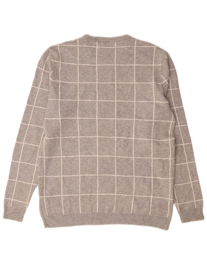 Zara Pull ras du cou pour homme XL en nylon à carreaux gris
