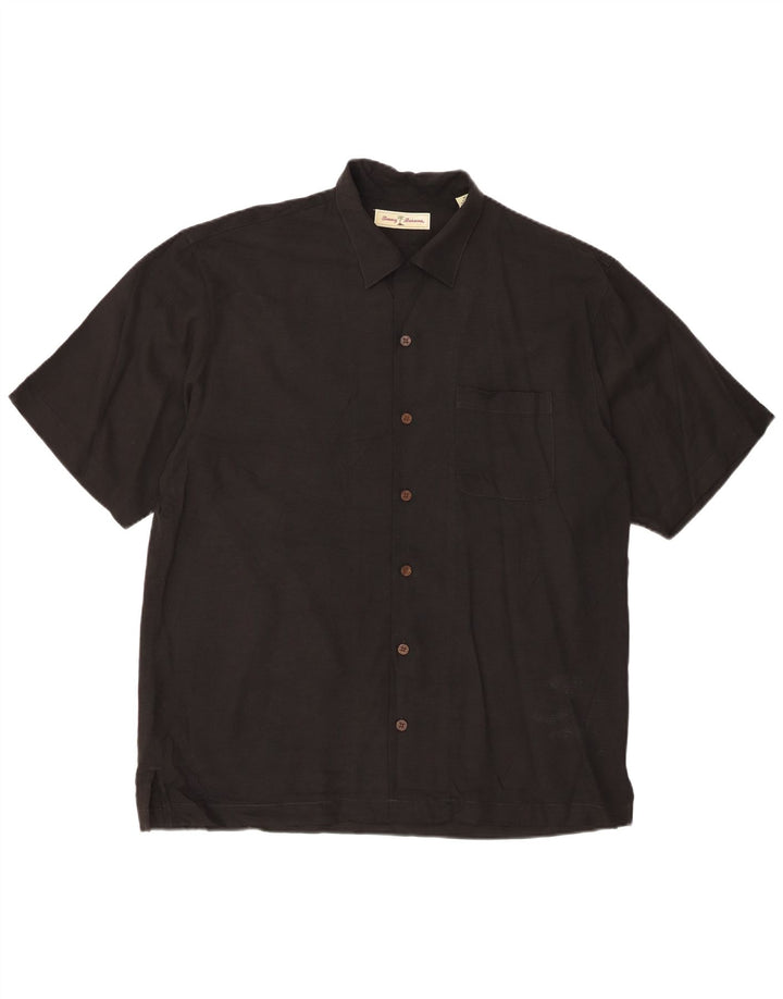 Tommy Bahama Chemise graphique à manches courtes pour homme en soie noire moyenne