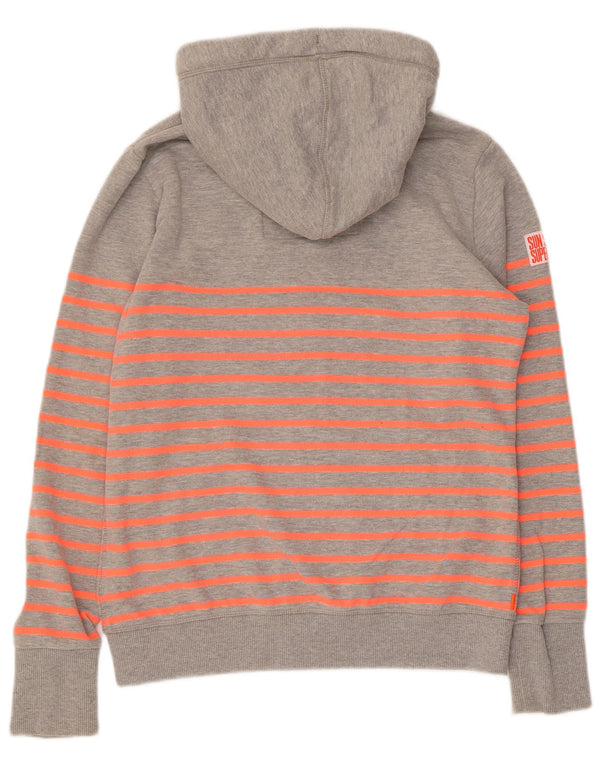 Superdry Pull à capuche zippé pour femme UK 14 Grand coton rayé gris