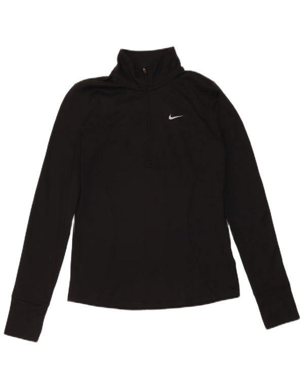 Nike Haut de survêtement Dri Fit à col zippé pour femme UK 10 Petit Noir