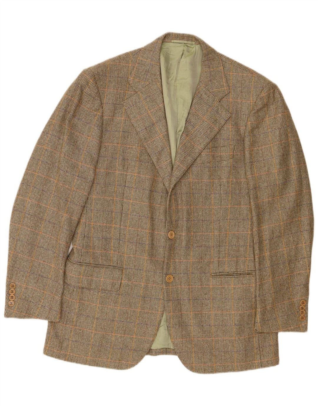 Abla Veste Blazer 2 Boutons Homme IT 50 Large Vert Pied-de-Poule Laine