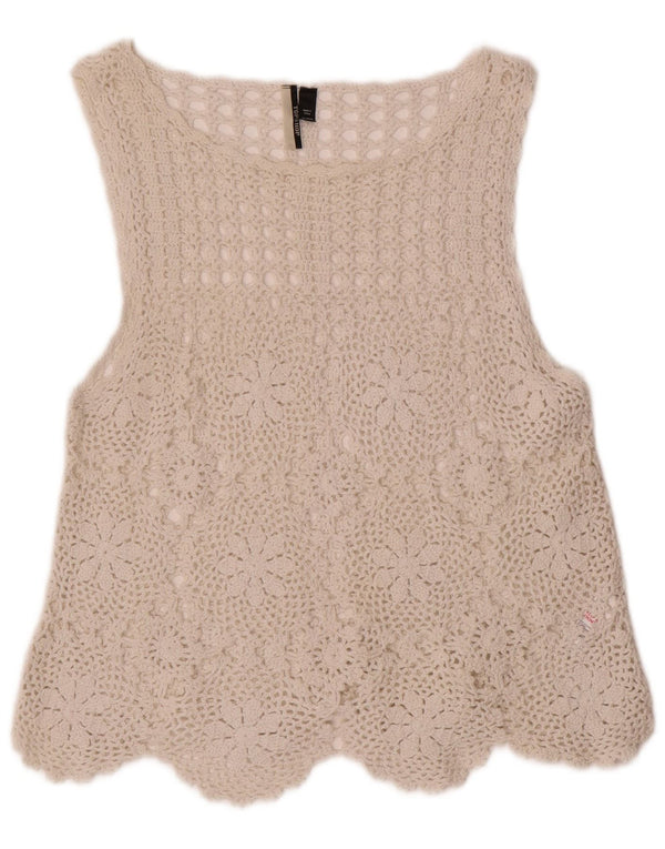 Topshop Chemisier sans manches en crochet pour femme UK 10 Petit motif floral blanc