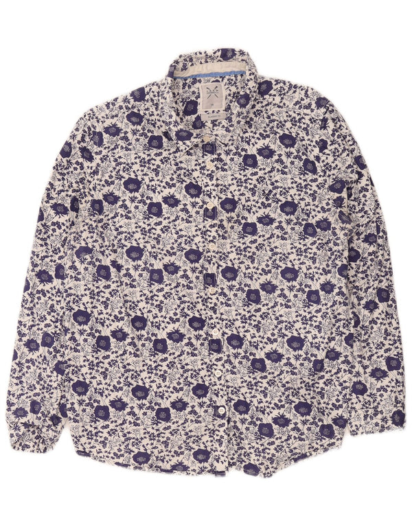 Crew Clothing Chemise coupe classique pour femme UK 16 Grand coton floral bleu