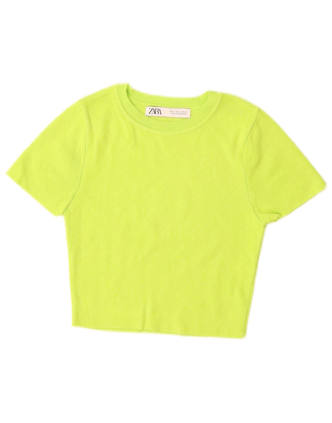 ZARA Pull court à manches courtes et col bateau pour femme UK 8 Petit Vert