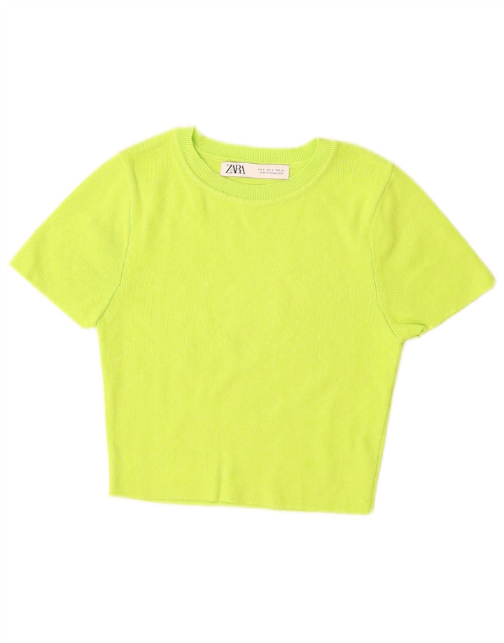 ZARA Pull court à manches courtes et col bateau pour femme UK 8 Petit Vert