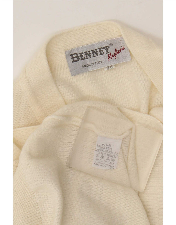 vintage Homme Cardigan Pull IT 50 Laine Blanche Moyenne