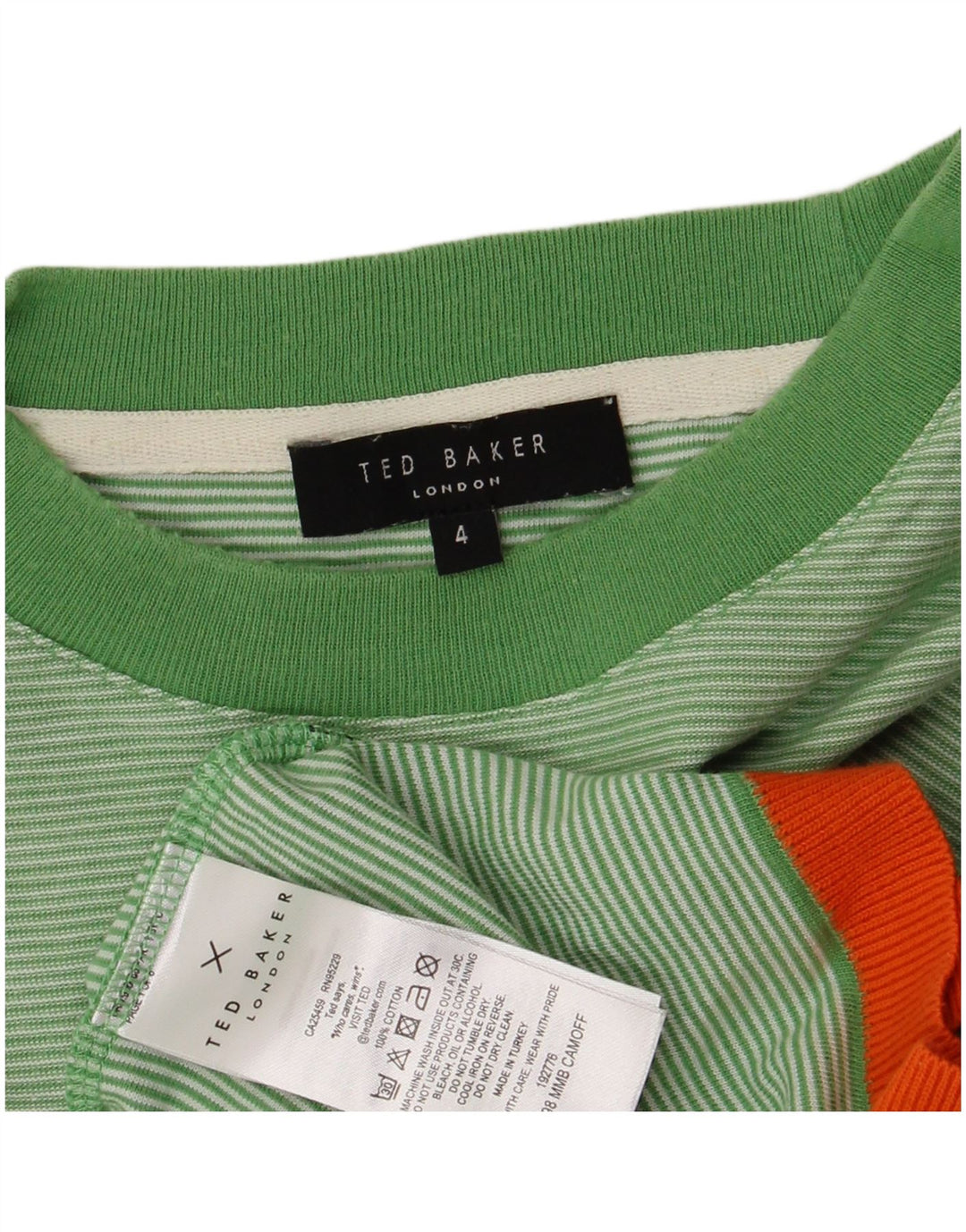 Ted Baker T-Shirt Homme Taille 4 Grand Coton Rayé Vert