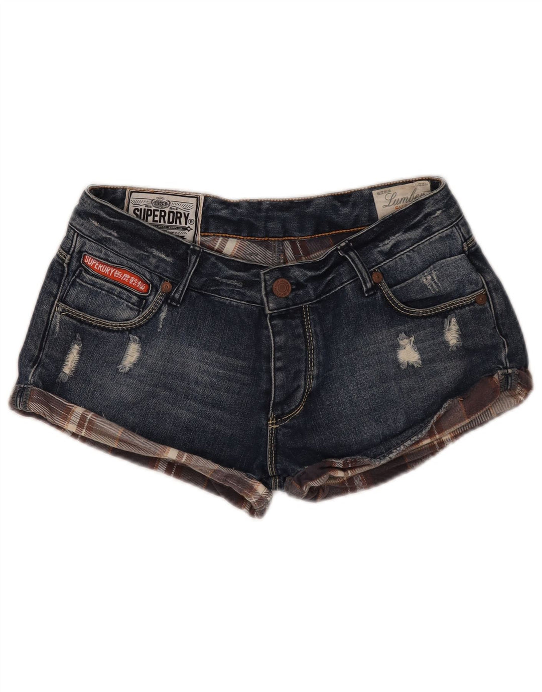 SUPERDRY Short en jean vieilli W30 pour femme en coton bleu moyen