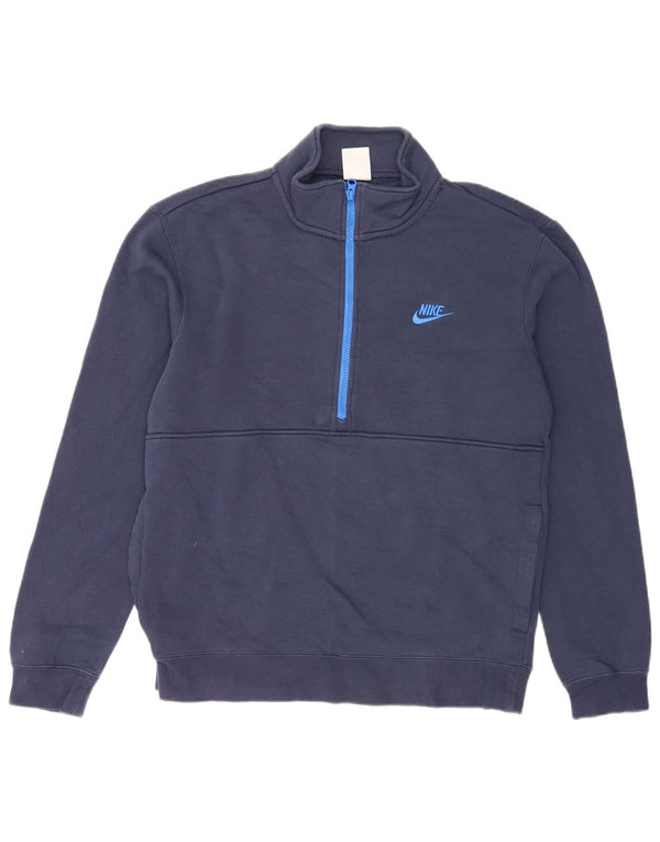 Nike Sweat-shirt à col zippé en coton bleu marine moyen pour homme