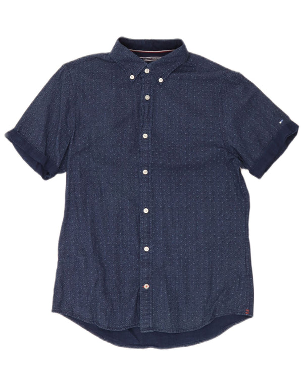 Tommy Hilfiger Chemise à manches courtes pour homme Petit coton à pois bleu marine