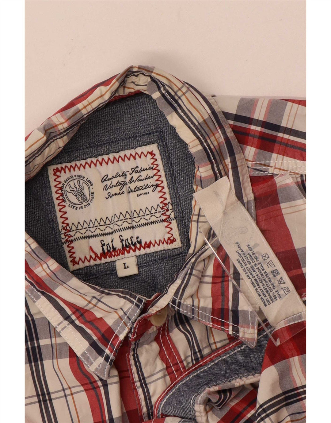Fat Face Chemise à manches courtes pour homme en coton à grands carreaux rouges
