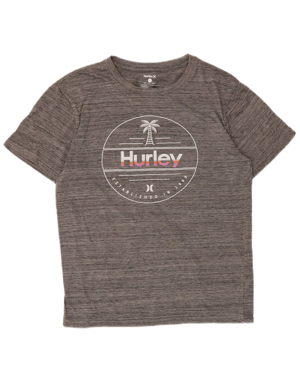 Hurley Femme Petit Graphic T-Shirt Top UK 10 Small Gris Moucheté Polyester