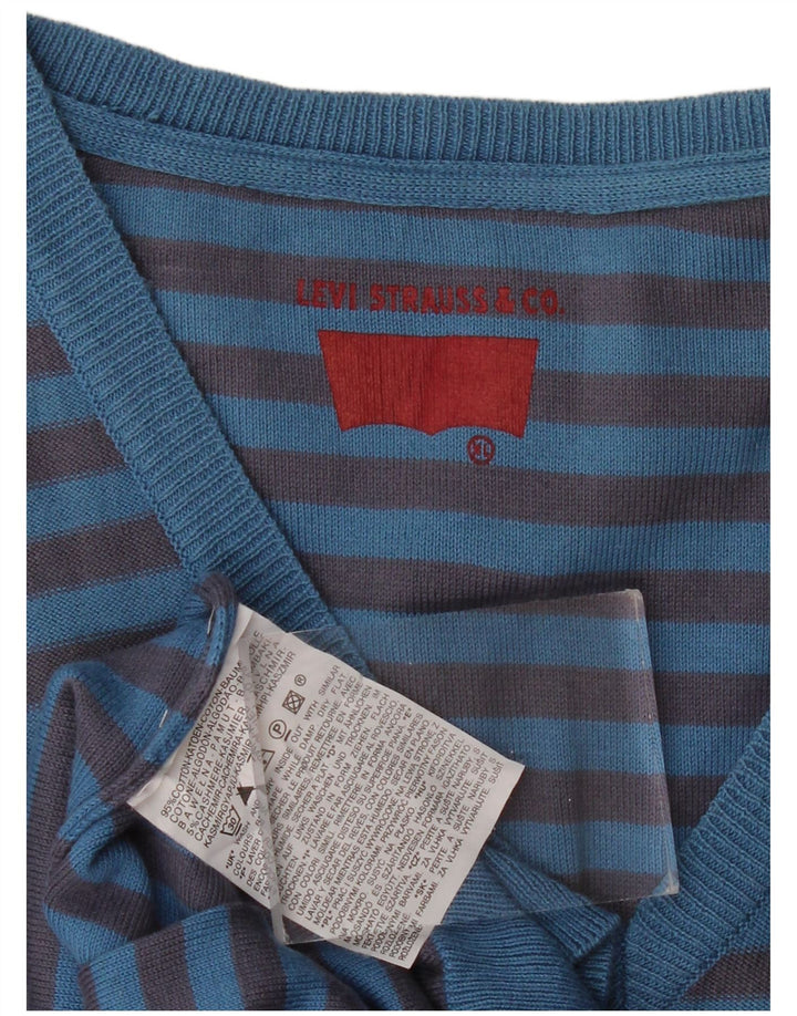 LEVI'S Pull Col V Homme XL Bleu Rayé Coton